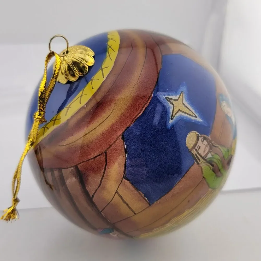1998 Reverse Hand Painted Jesus Manger Joseph Mary Nativity Christmas Ornament
